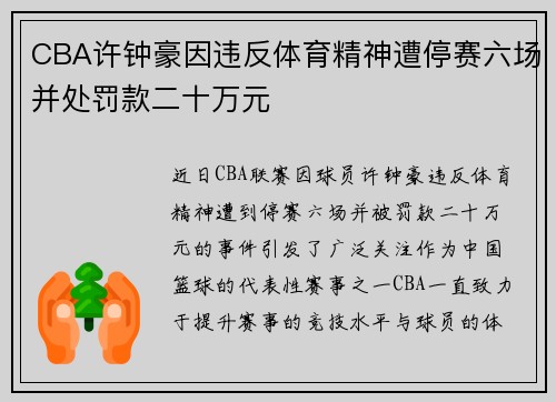 CBA许钟豪因违反体育精神遭停赛六场并处罚款二十万元
